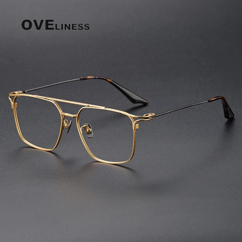 Oveliness Unisex Full Rim Square Double Bridge Titanium Eyeglasses 381000