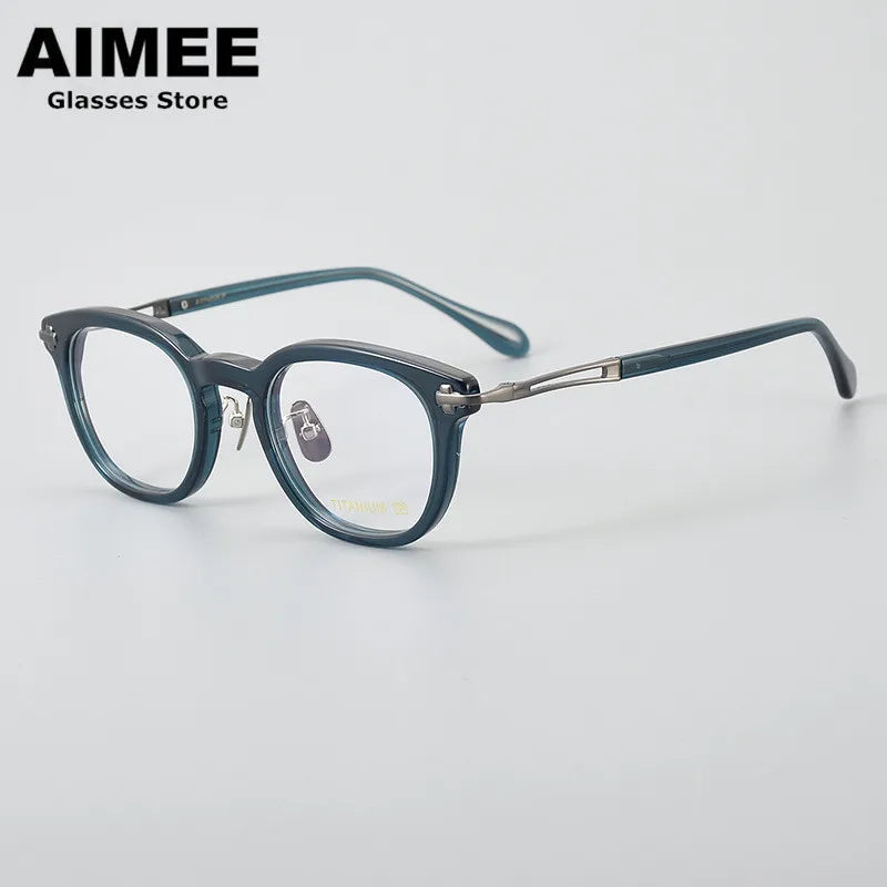 Aimee Unisex Full Rim Square Titanium Thick Acetate Eyeglasses 4722 Full Rim Aimee Green  