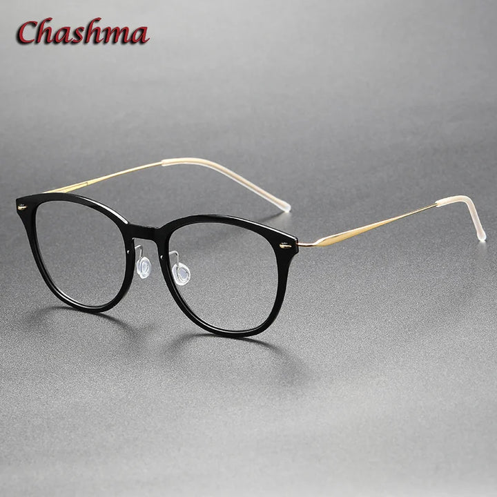 Chashma Ochki Unisex Full Rim Cat Eye Nylon Titanium Eyeglasses 6506 Full Rim Chashma Ochki Black Gold  