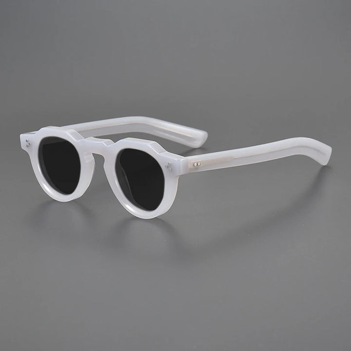 Gatenac Unisex Full Rim Flat Top Round Acetate Polarized Sunglasses M002 Sunglasses Gatenac Gray Gray  