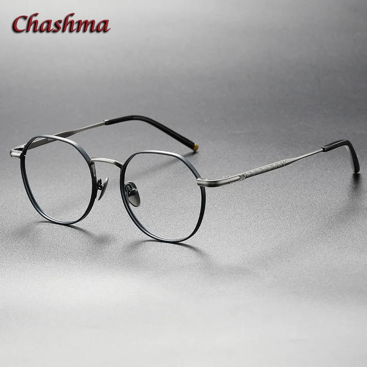 Chashma Ochki Unisex Full Rim Flat Top Round Titanium Eyeglasses 1937 Full Rim Chashma Ochki Blue Gray  