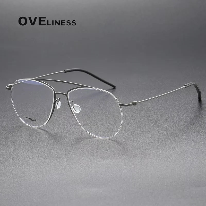 Oveliness Unisex Semi Rim Round Double Bridge Titanium Eyeglasses 55074