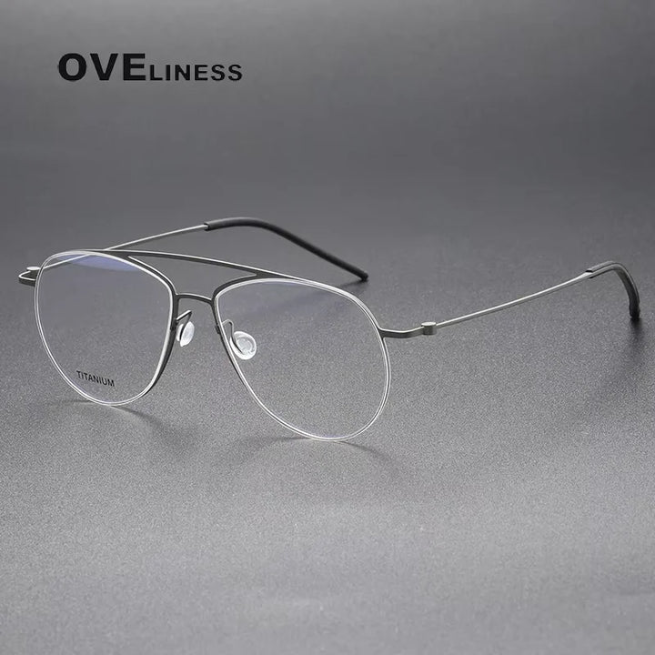 Oveliness Unisex Semi Rim Round Double Bridge Titanium Eyeglasses 55074