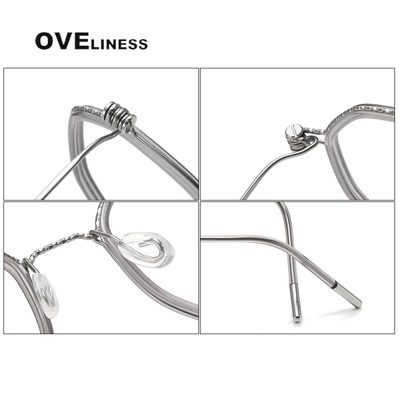 Oveliness Unisex Full Rim Flat Top Round Acetate Titanium Eyeglasses 80889 Full Rim Oveliness   