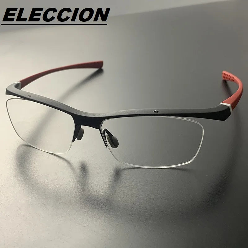 Eleccion Men's Semi Rim Square Tr 90 Titanium Sport Eyeglasses 17027