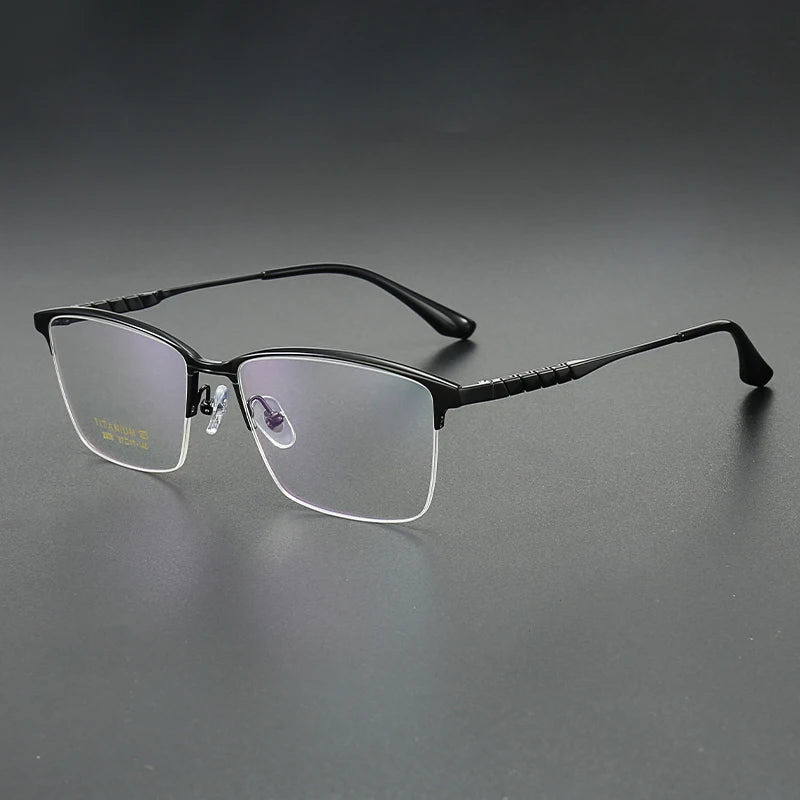 Muzz Men's Semi Rim Brow Line Square Titanium Eyeglasses 82908