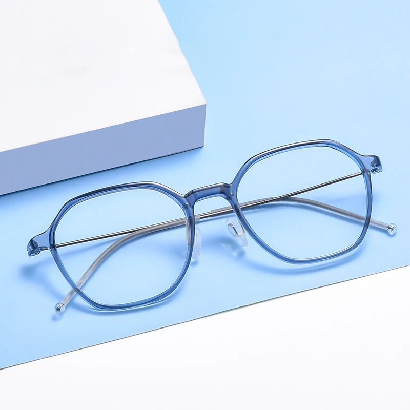 Hotony Women's Full Rim Flat Top Polygon Tr 90 Titanium Eyeglasses 75823 Full Rim Hotony