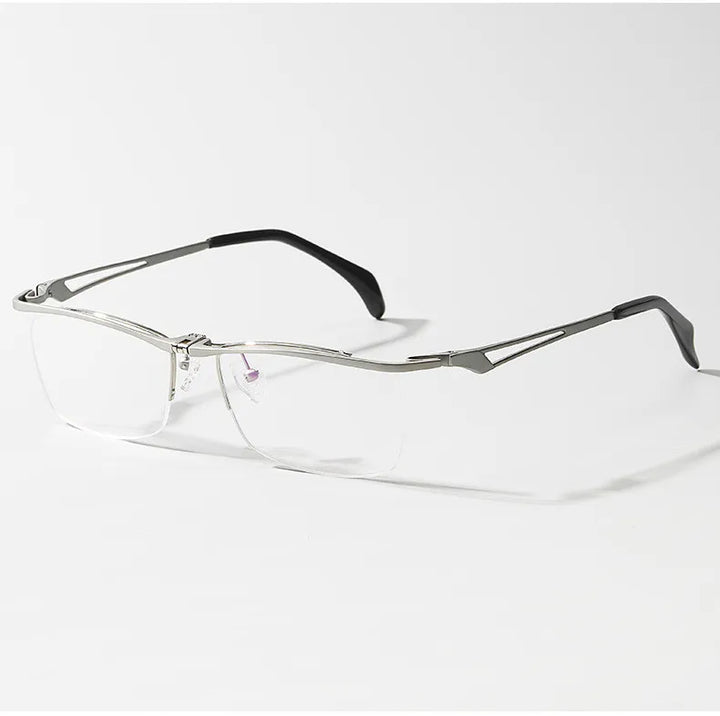 Chashma Ochki Men's Semi Rim Square Brow Line Titanium Eyeglasses 14489 Semi Rim Chashma Ochki Silver  