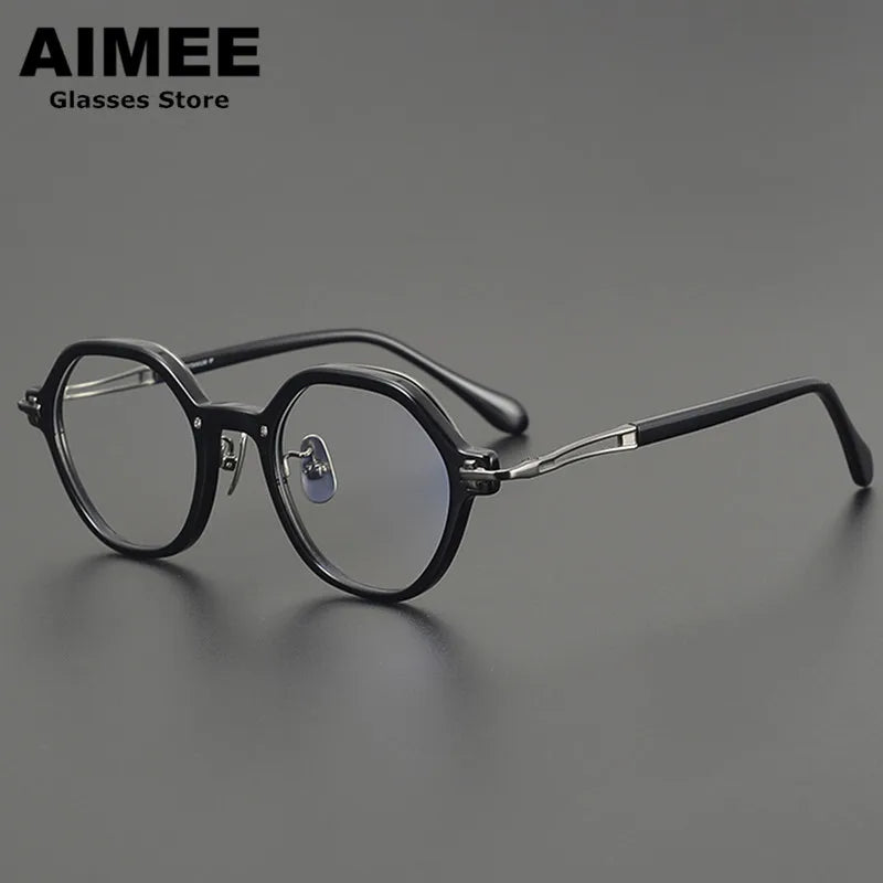 Aimee Unisex Full Rim Polygon Round Titanium Acetate Eyeglasses 691453