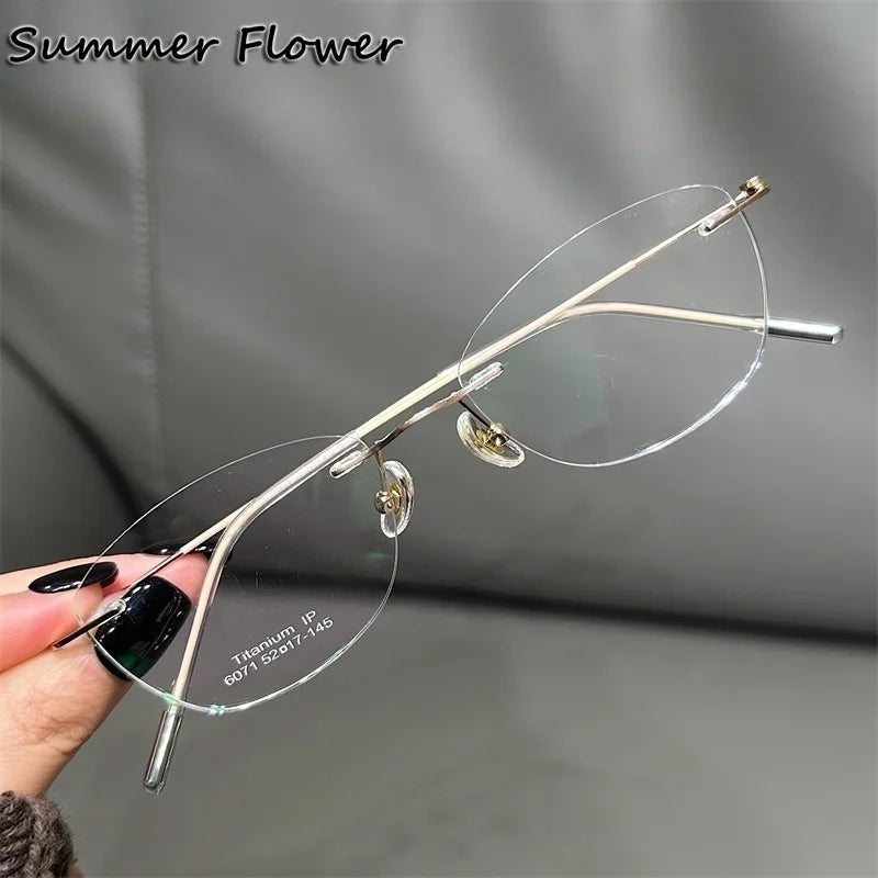 Summer Flower Women's Rimless Oval Square Titanium Eyeeglasses 696071