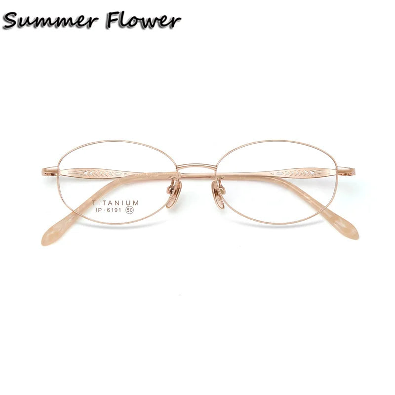 Summer Flower Women's Full Rim Oval Titanium Eyeglasses 86191 Full Rim Summer Flower Rose Gold