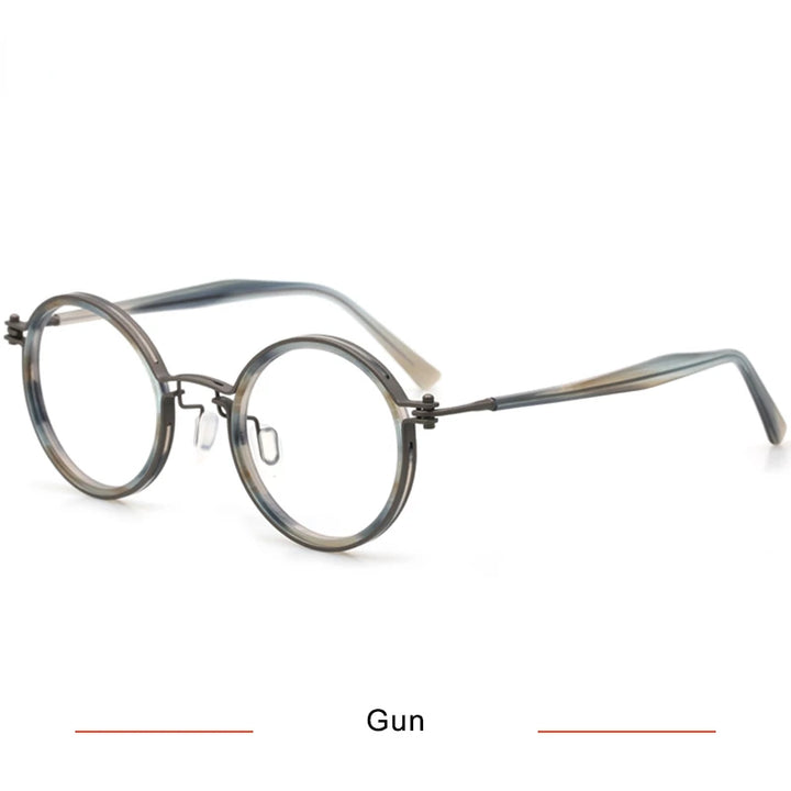 Brightzone Unisex Full Rim Round Acetate Titanium Eyeglasses 75820 Full Rim Brightzone Gun