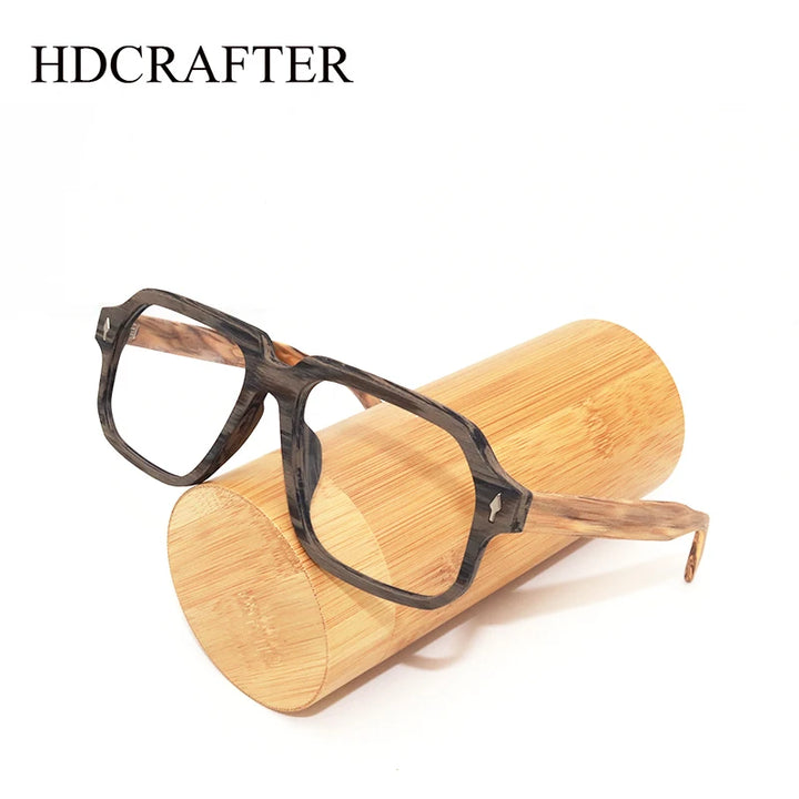 Hdcrafter Unisex Full Rim Big Square Bamboo Wood Eyeglasses 48188 Full Rim Hdcrafter Eyeglasses