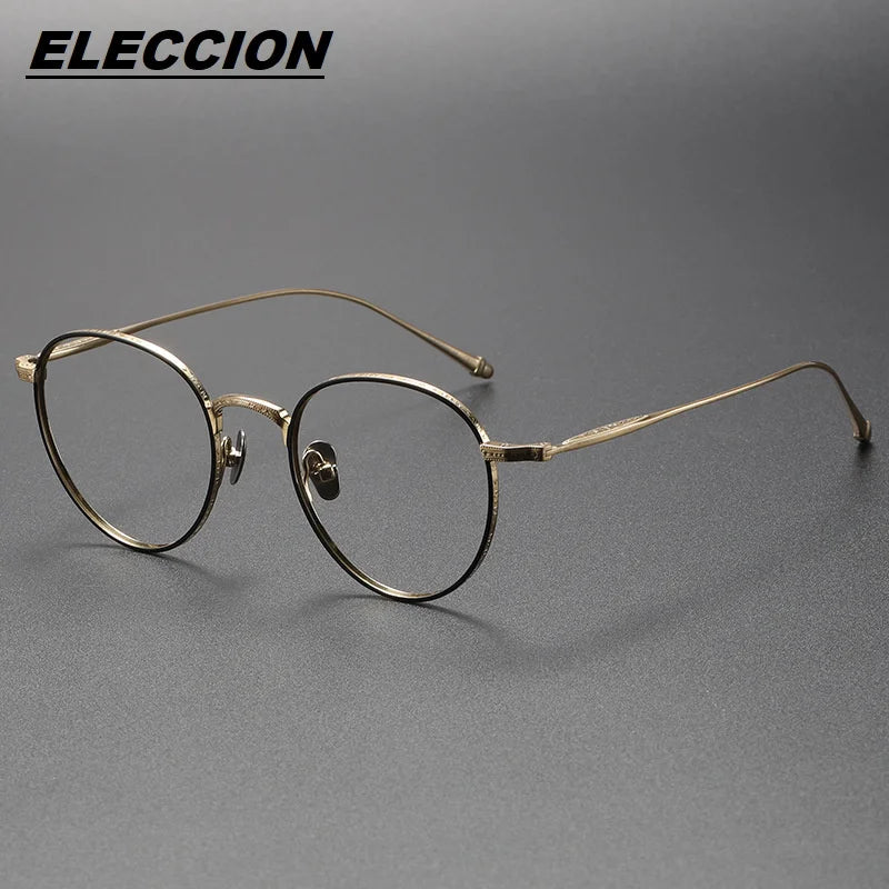 Eleccion Women's Full Rim Oval Round Titanium Eyeglasses 44308 Full Rim Eleccion Black - Gold CHINA