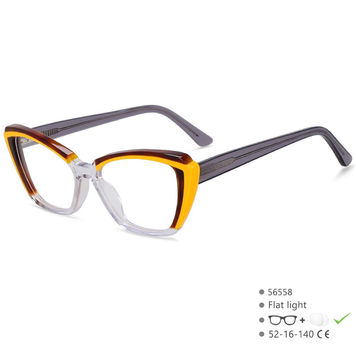 CCSpace Unisex Full Rim Square Cat Eye Acetate Eyeglasses 56558 Full Rim CCspace C1YellowLeopard  