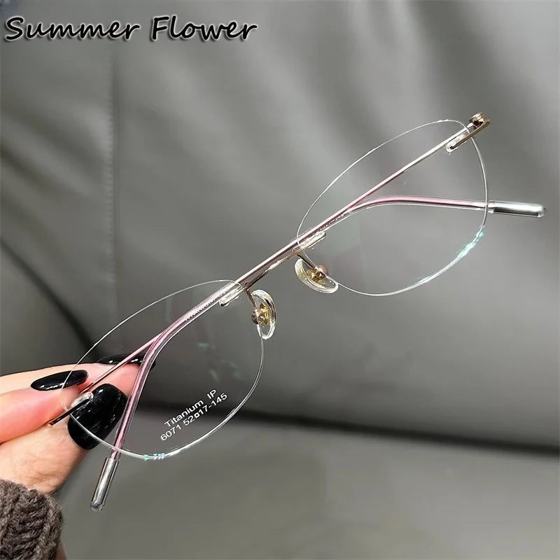 Summer Flower Women's Rimless Oval Square Titanium Eyeeglasses 696071