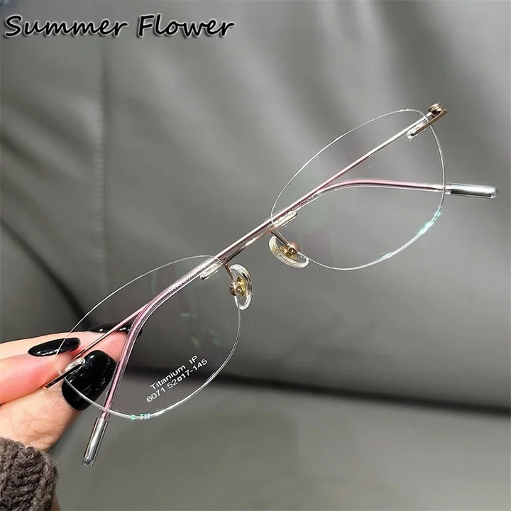 Summer Flower Women's Rimless Oval Square Titanium Eyeeglasses 696071
