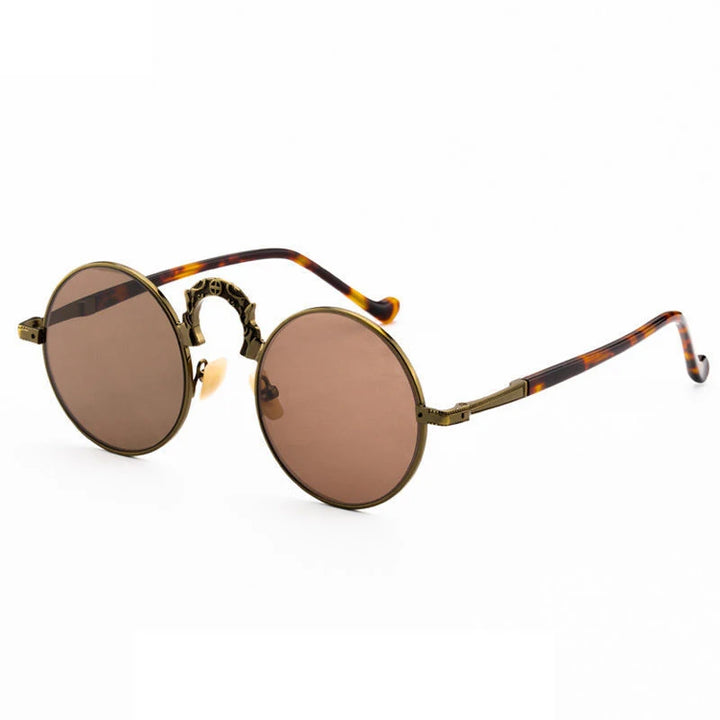 Aoxue Unisex Full Rim Round Copper Sunglasses 6054 Sunglasses Aoxue Gun - Tea CHINA TQ6054