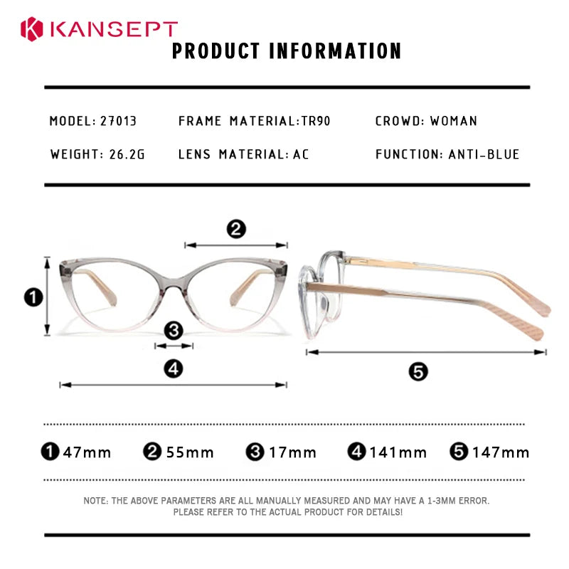 Kansept Women's Full Rim Cat Eye Tr 90 Alloy Reading Glasses 27013
