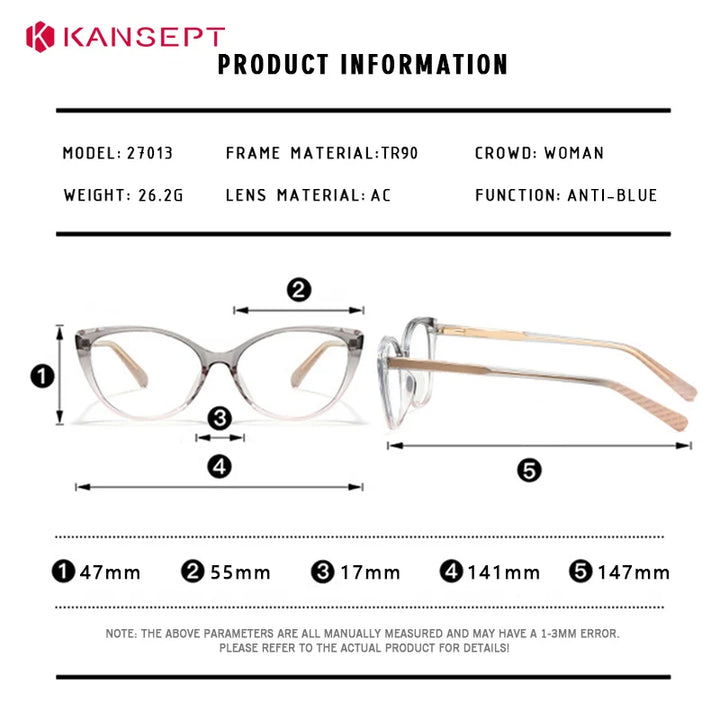 Kansept Women's Full Rim Cat Eye Tr 90 Alloy Reading Glasses 27013