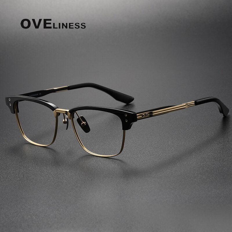 Oveliness Unisex Full Rim Square Titanium Eyeglasses Dxt132 Full Rim Oveliness black gold  