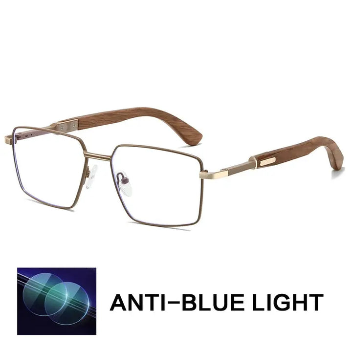 Gatenac Unisex Full Rim Polygon Square Alloy Wood Eyeglasses 794003 Gatenac