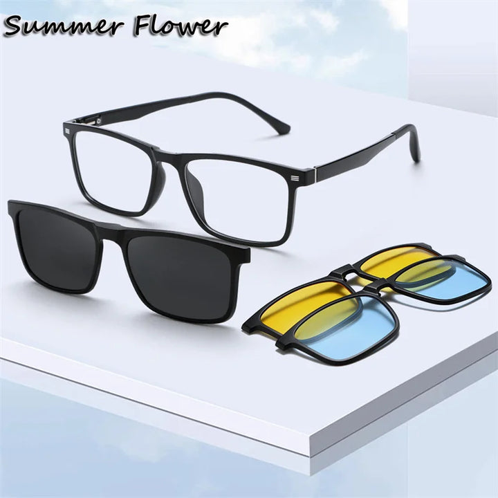 Summer Flower Unisex Full Rim Square Tr 90 Titanium Eyeglasses Clip On Sunglasses  62114