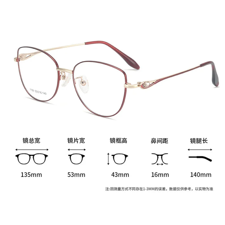 Reven Jate Women's Full Rim Square Cat Eye Alloy Eyeglasses 661189