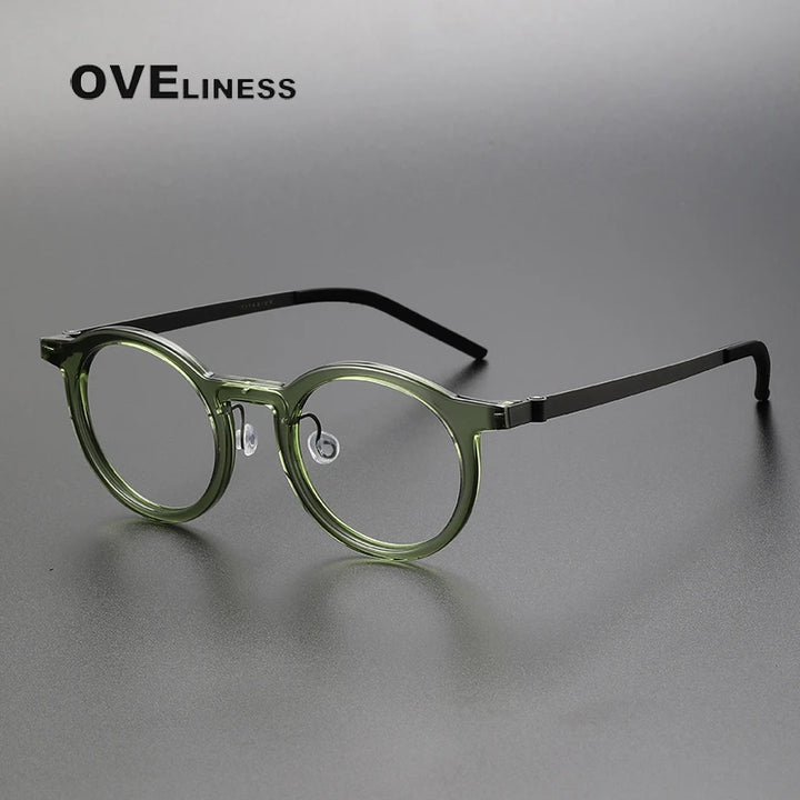 Oveliness Unisex Full Rim Round Acetate Titanium Eyeglasses 1846 Full Rim Oveliness green  