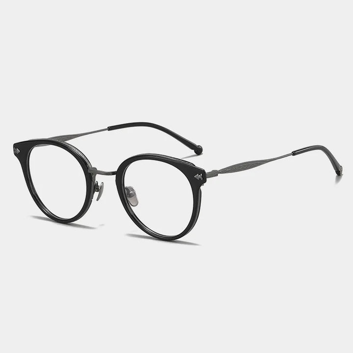 Black Mask Unisex Full Rim Round Titanium Acetate Eyeglasses 945929 Full Rim Black Mask Black-Gray