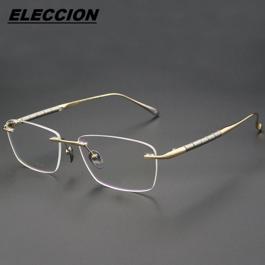 Eleccion Unisex Rimless Square Polygon Titanium Eyeglasses 27038