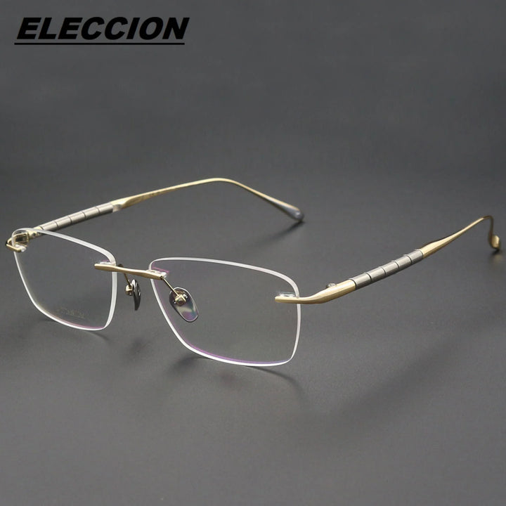 Eleccion Unisex Rimless Square Polygon Titanium Eyeglasses 27038