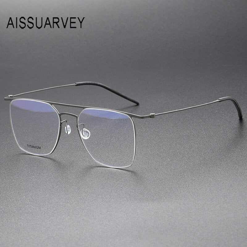 Aissuarvey Men's Full Rim Square Double Bridge Titanium Eyeglasses Full Rim Aissuarvey Eyeglasses Gray CN 