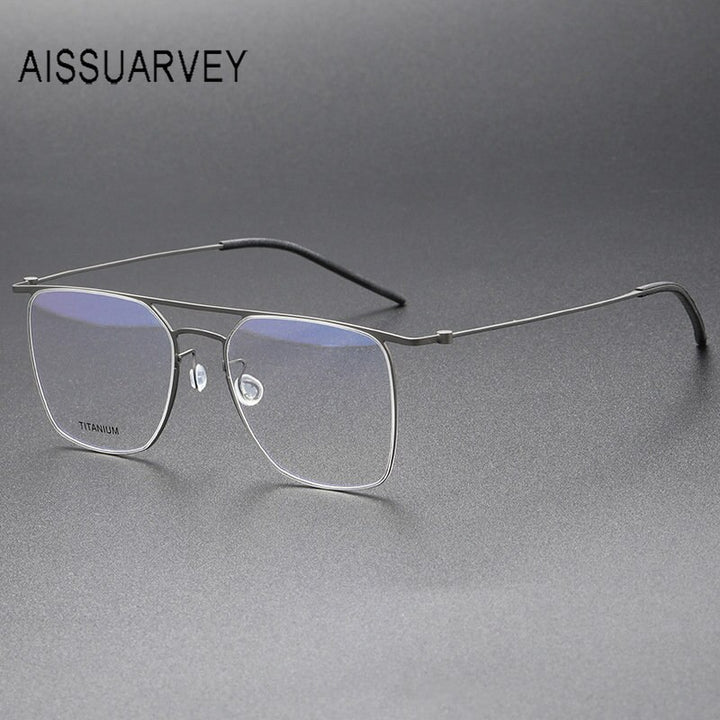 Aissuarvey Men's Full Rim Square Double Bridge Titanium Eyeglasses Full Rim Aissuarvey Eyeglasses Gray CN 