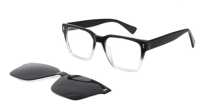 Esnbie Men's Full Rim Square Acetate Eyeglasses Clip On Sunglasses 811211