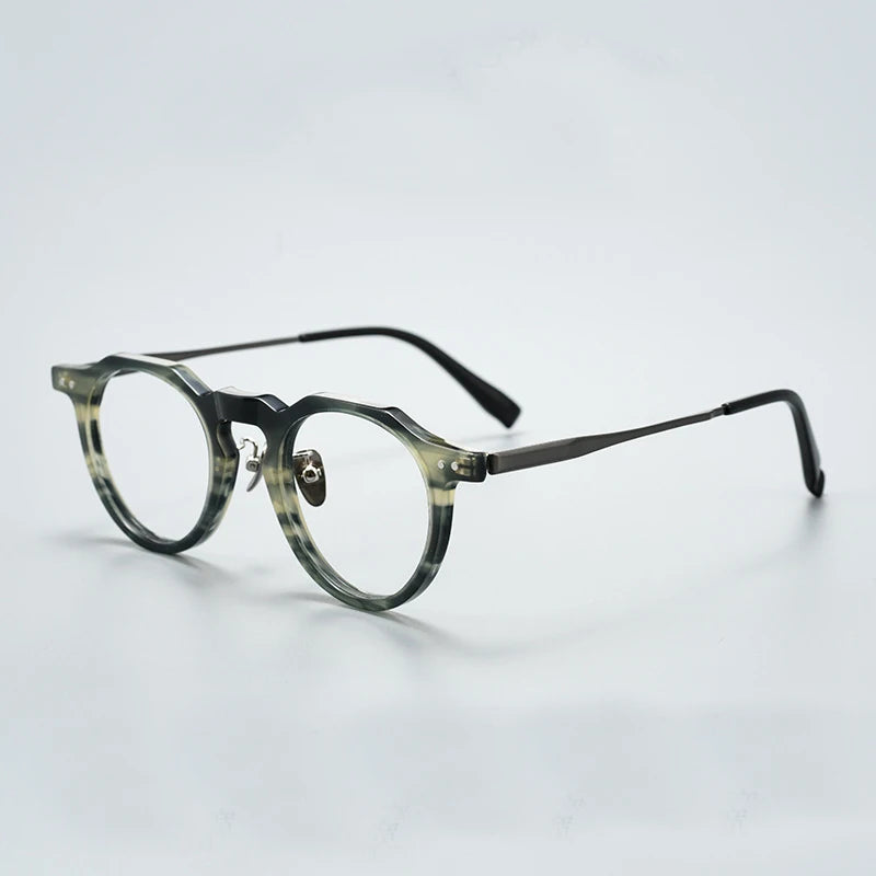 Black Mask Women's Full Rim Flat Top Oval Titanium Acetate Eyeglasses 396573