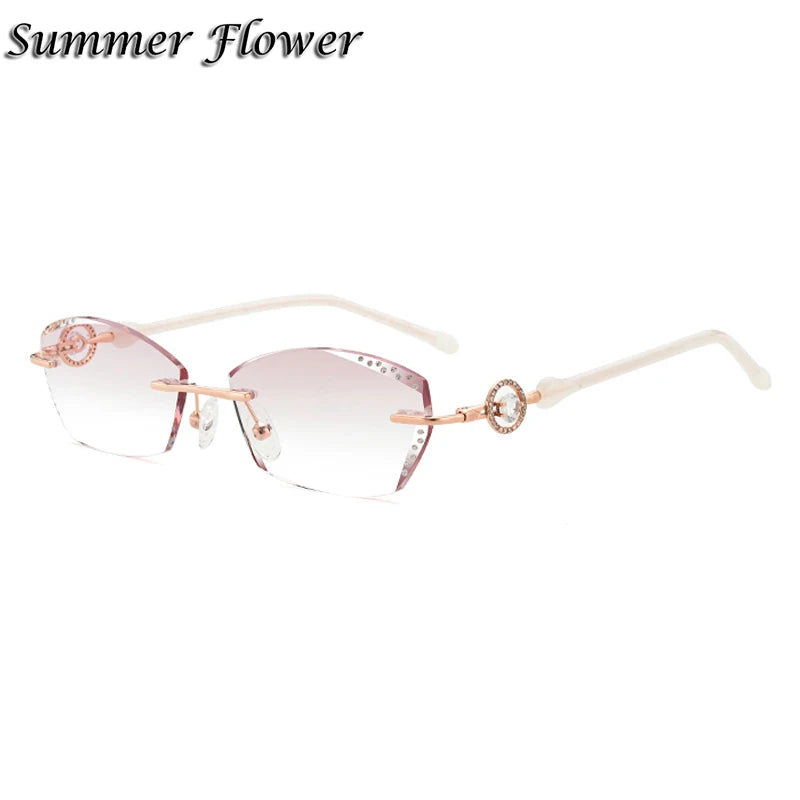 Summer Flower Women's Rimless Oval Square Titanium Eyeglasses 90375 Rimless Summer Flower Rose Gold Gray Red