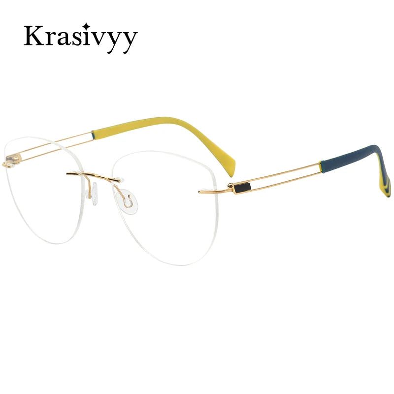 Krasivyy Women's Rimless Oval Cat Eye Titanium Eyeglasses 16078 Rimless Krasivyy   