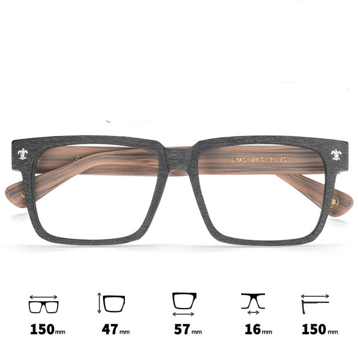 Hdcrafter Unisex Full Rim Big 150mm Square Wood Eyeglasses Jk040 Full Rim Hdcrafter Eyeglasses Black Brown  