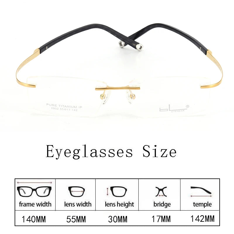 Hdcrafter Unisex Rimless Rectangle Screwless Titanium Eyeglasses 2952 Rimless Hdcrafter Eyeglasses   