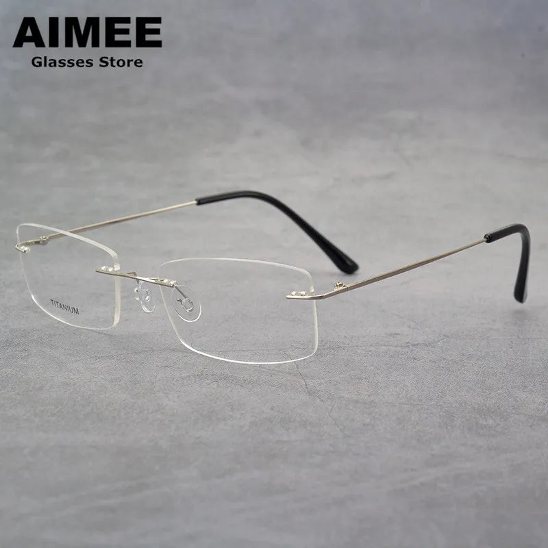 Aimee Unisex Rimless Square Titanium Eyeglasses 4100 Rimless Aimee Silver  