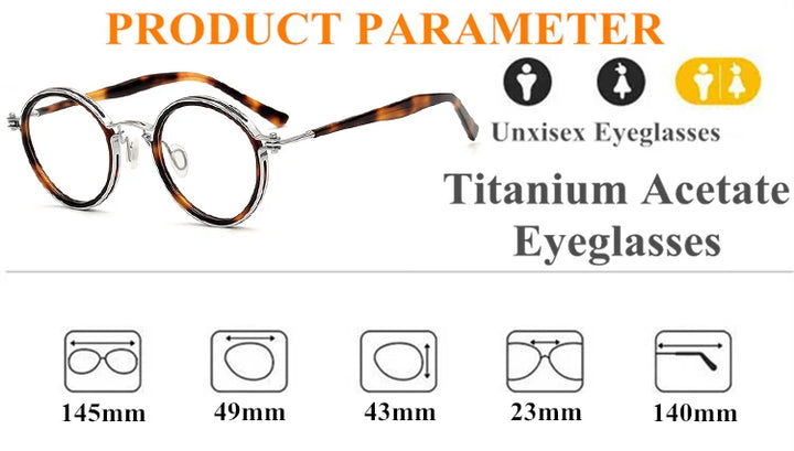 Black Mask Unisex Full Rim Round Titanium Acetate Eyeglasses 24947