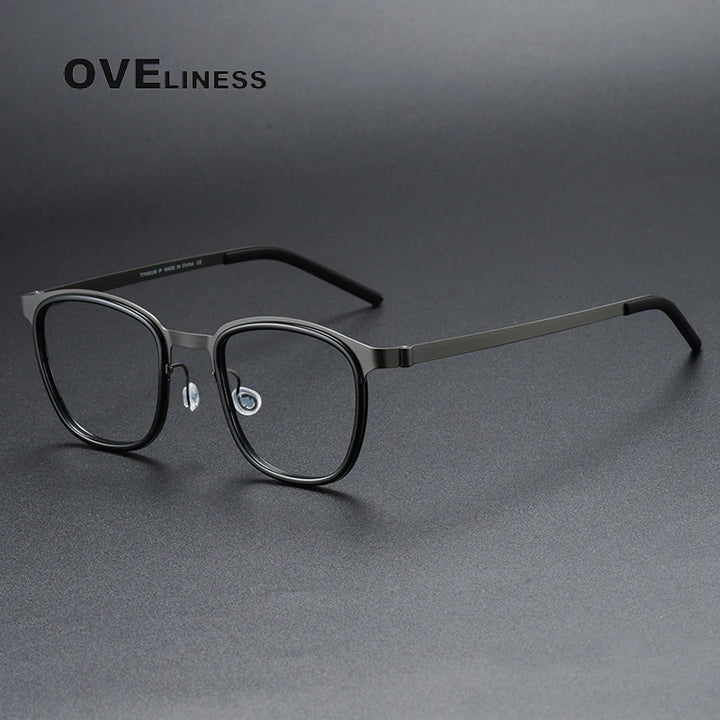 Oveliness Unisex Full Rim Square Acetate Titanium Eyeglasses O9765 Full Rim Oveliness black gun  