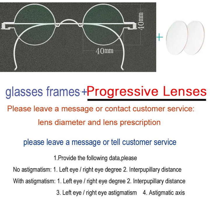 Yujo Unisex Full Rim Round Stainless Steel Eyeglasses 303236 Full Rim Yujo progressive 40mm CHINA