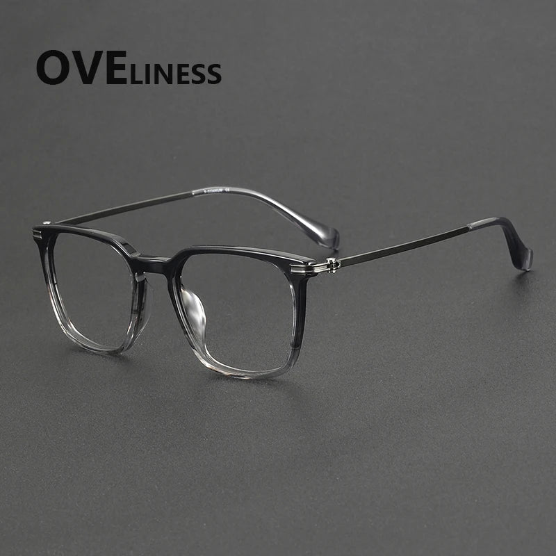 Oveliness Unisex Full Rim Oval Square Acetate Titanium Eyeglasses 90011