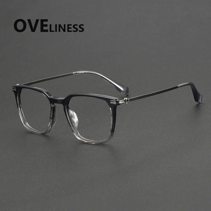 Oveliness Unisex Full Rim Oval Square Acetate Titanium Eyeglasses 90011