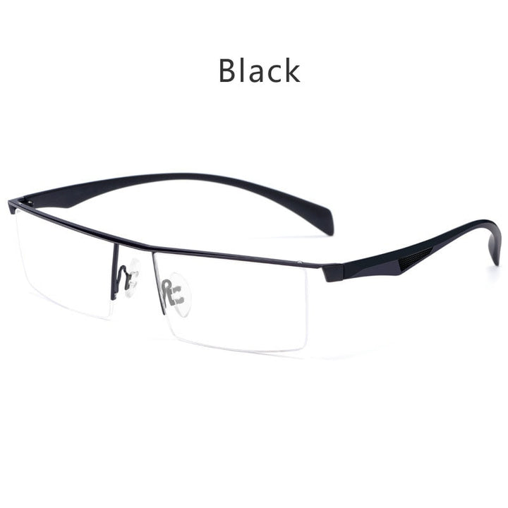 Hdcrafter Men's Semi Rim Wide Square Tr 90 Titanium Alloy Eyeglasses P83321 Semi Rim Hdcrafter Eyeglasses Black  