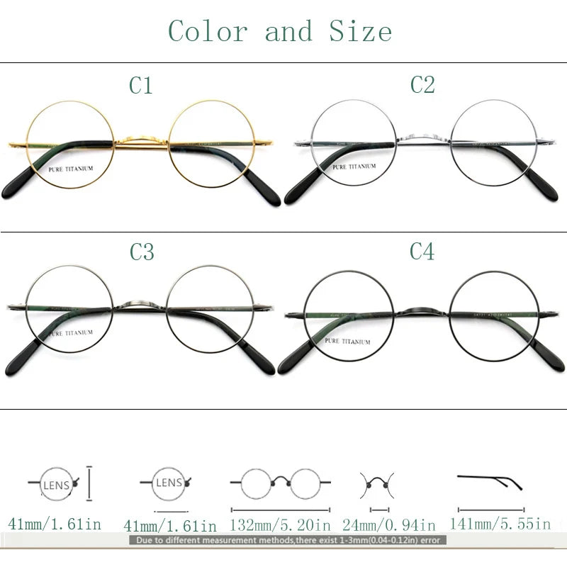 Yujo Women's Full Rim Round Titanium Eyeglasses 14124 Full Rim Yujo