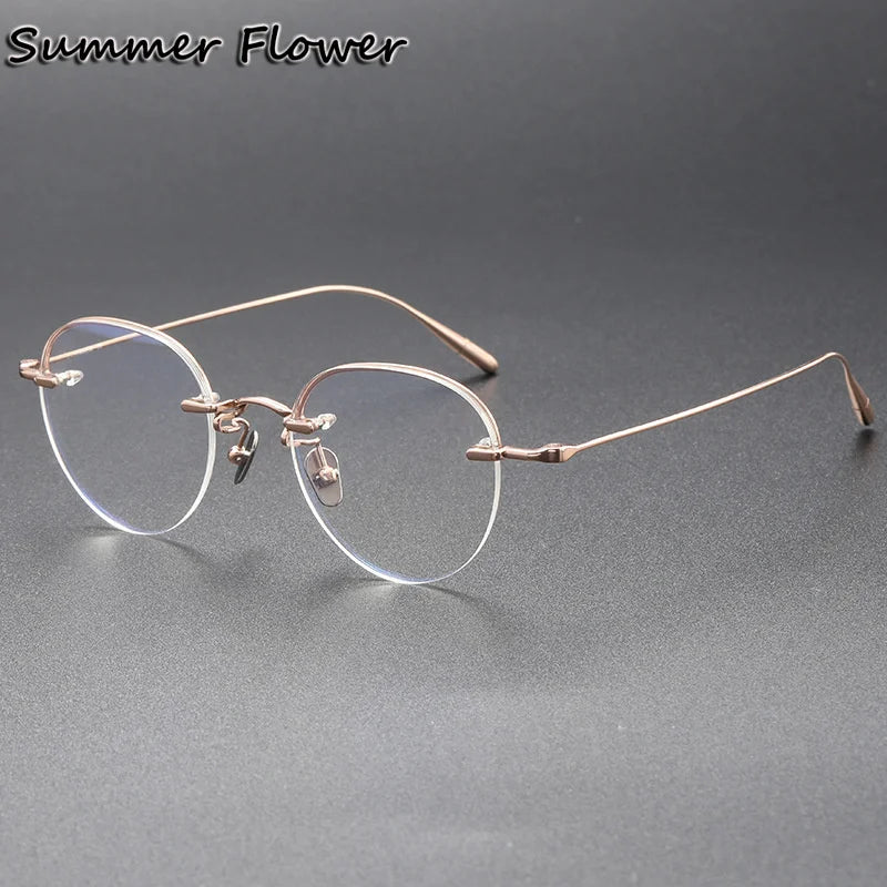 Summer Flower Women's Rimless Round Square Titanium Eyeglasses 842611 Rimless Summer Flower Rose Gold