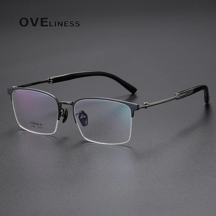 Oveliness Men's Semi Rim Square Titanium Eyeglasses O2335 Semi Rim Oveliness blue gun  